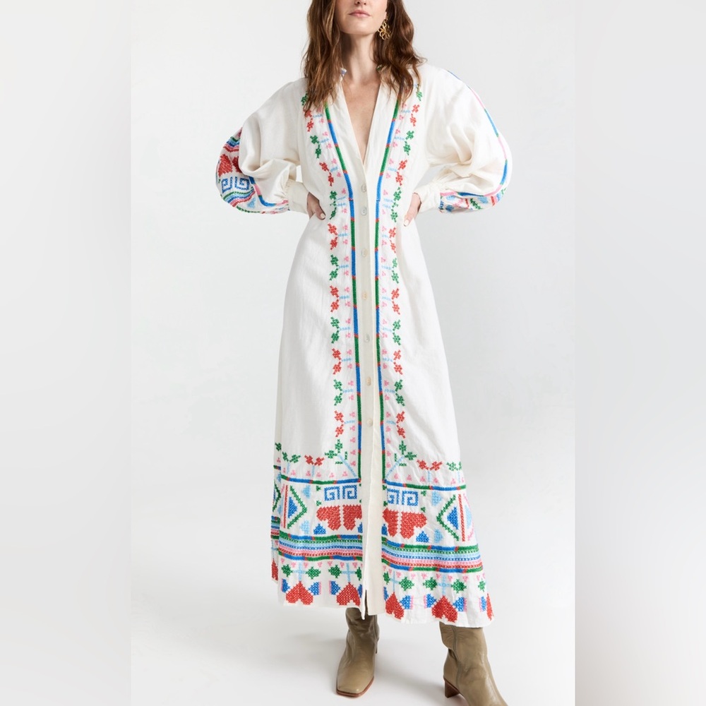 Farm Rio Embroidered Maxi Dress- excellent condition